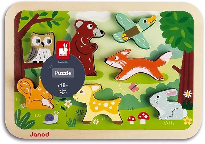 Puzzle-cu-bucati-mari-de-padure-Janod-1 Puzzle masiv cu animale din pădure l Forest Chunky Puzzle